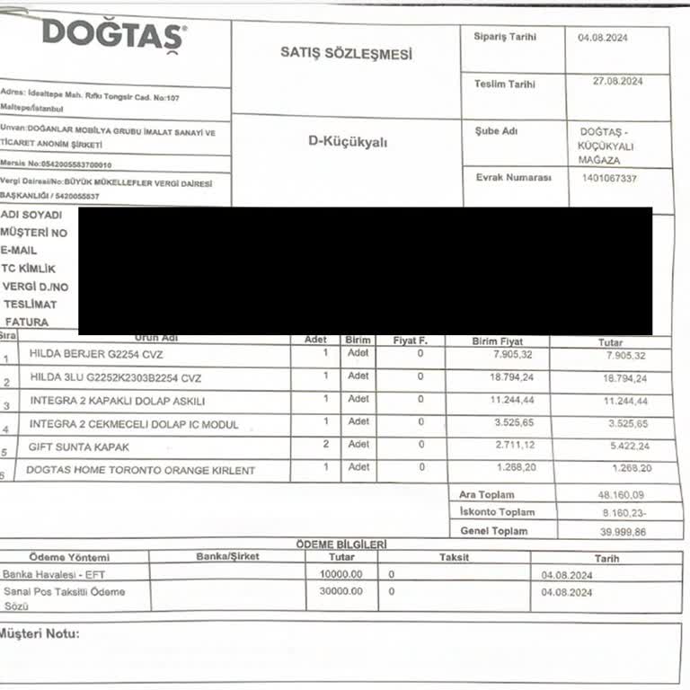 Doğtaş Mobilya'dan Alınamayan Hizmet Ve İade Sorunu