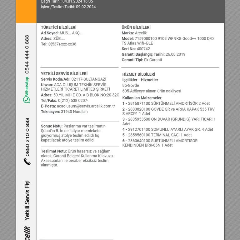 Arçelik Çamaşır Makinesi Sorunu Ve Yetersiz Servis Hizmeti