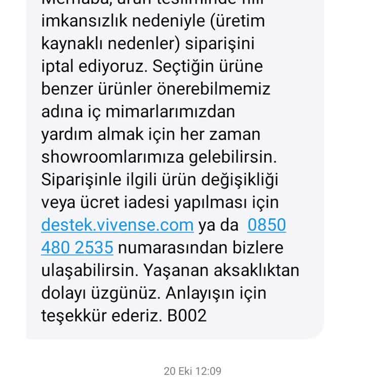 Vivense'den İptal Edilen Sipariş Ve İade Sorunu