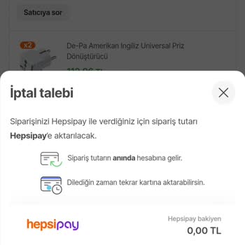 Hepsiburada'da İptal Edilen Siparişin Para İadesi Sorunu