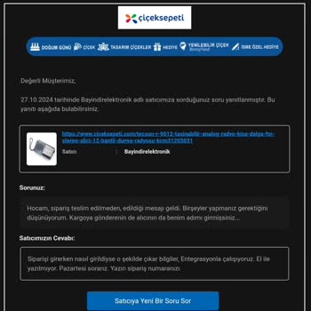 Kargo Teslim Edilmedi, Çiçek Sepeti Ve Sürat Kargo İlgisiz
