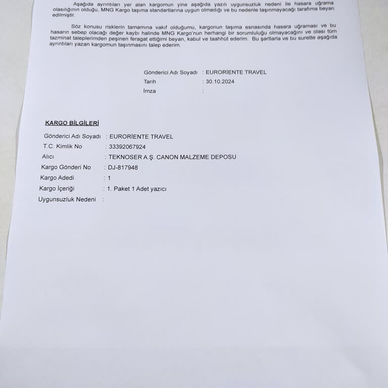 Kargo Sorumluluğu Ve İmzalanması İstenen Evrak Sorunu