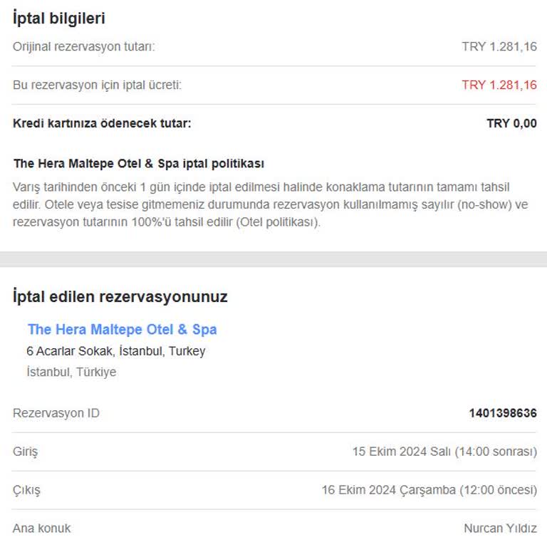 İptal Edilen Rezervasyonun İadesi Bekleniyor