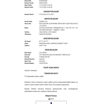 Vestel 55QA9700 TV'de Bitmeyen Cızırtı Sorunu Ve Yetersiz Müşteri Hizmetleri