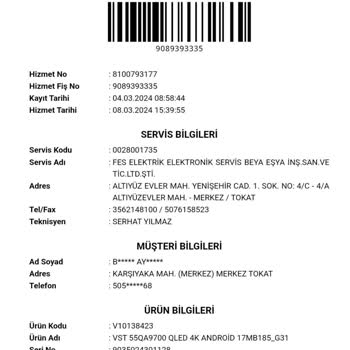 Vestel 55QA9700 TV'de Bitmeyen Cızırtı Sorunu Ve Yetersiz Müşteri Hizmetleri