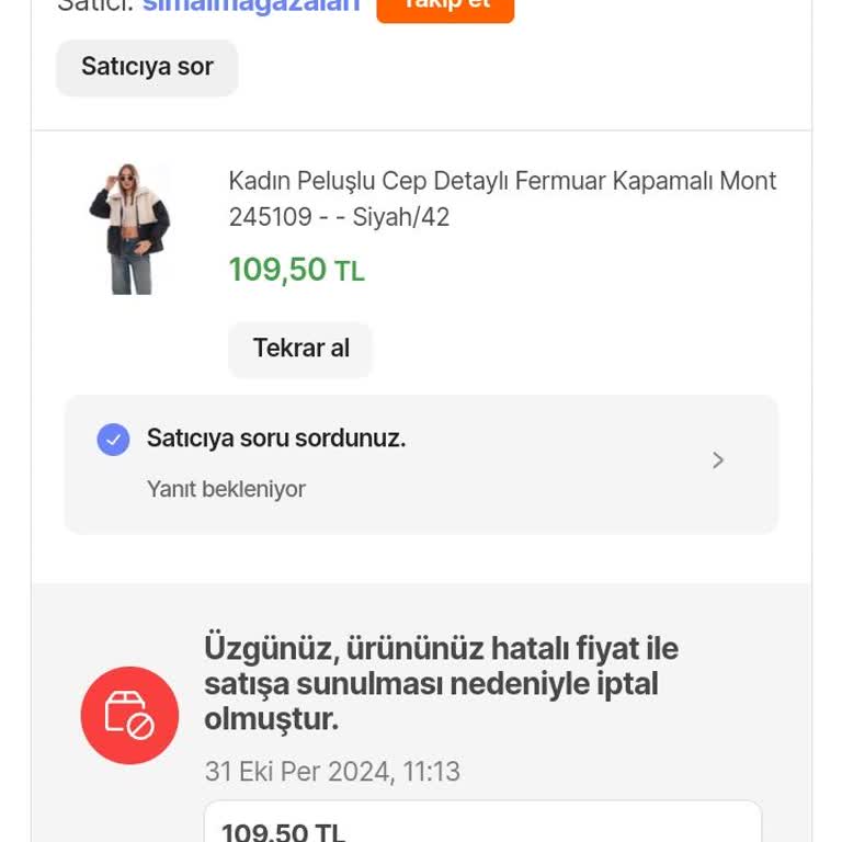 Fiyat Hatası Nedeniyle İptal Edilen Siparişler