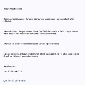 Pera Tur'un Para İadesi Gecikmesi Mağduriyet Yaratıyor