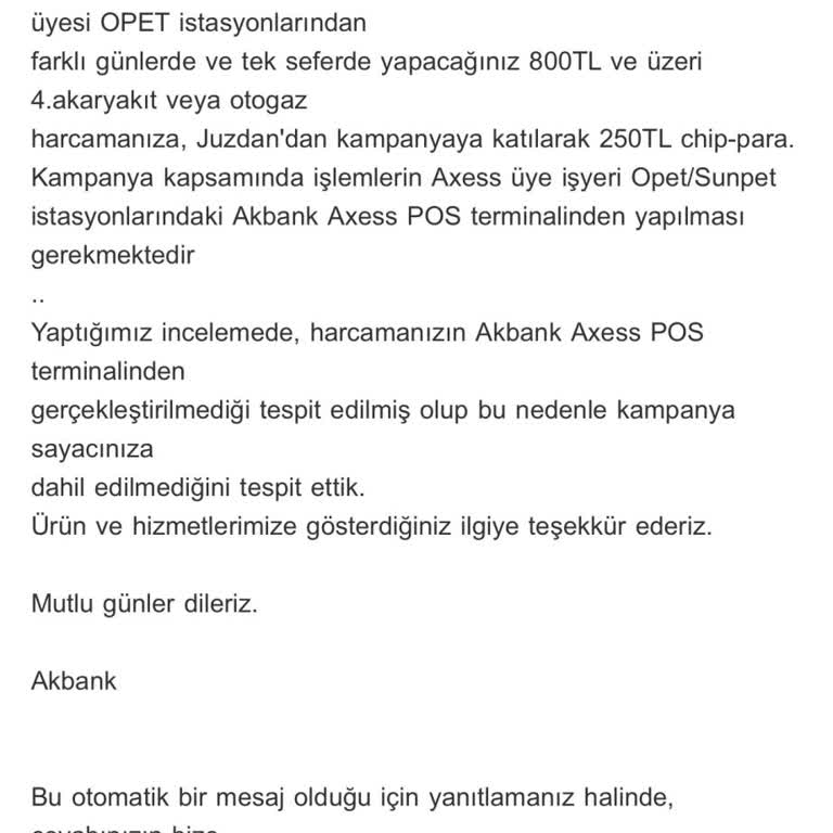 Akbank Opet Kampanyasında Geçersiz Yakıt Alımı Sorunu