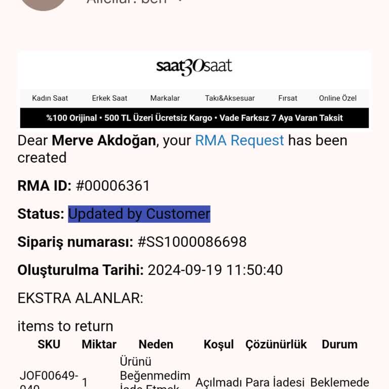 İade Sürecinde İletişim Sorunu Ve Gecikme
