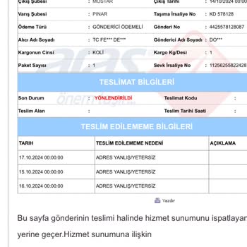 Aras Kargo Pınar Şubesi'nin Sürekli Teslimat Sorunu!