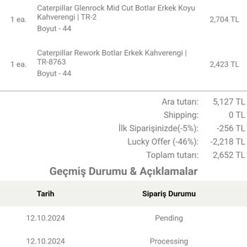 caterpillarturkiye.com'dan Siparişlerim Neden Hala Beklemede?