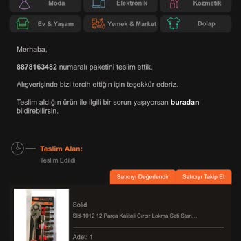 Trendyol Çelik Online Ticaret Eksik Ürün