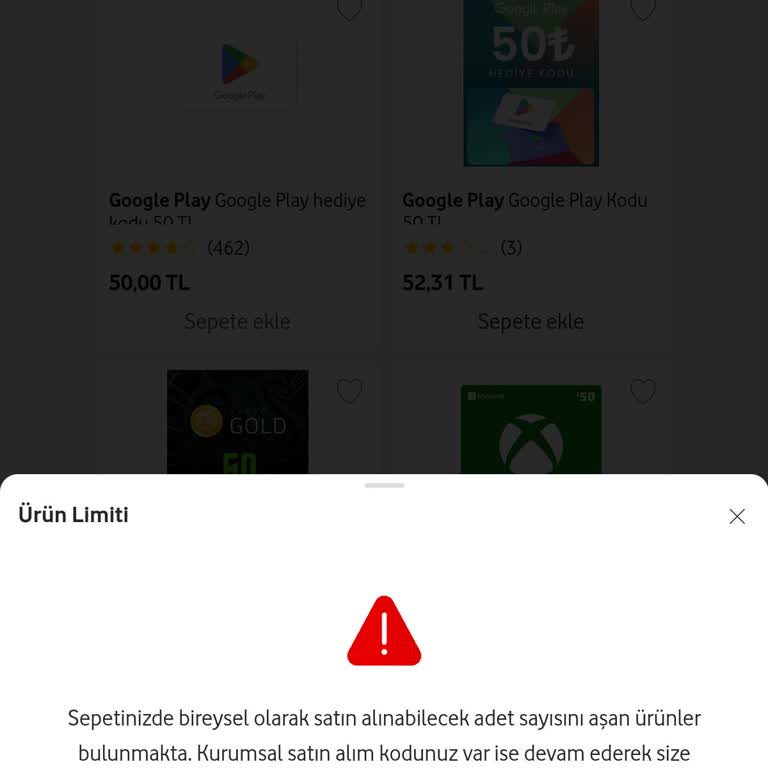 Vodafone'dan Google Play Kodu Alımında Sorun