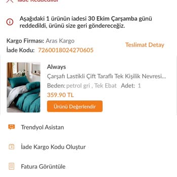 Trendyol Always Nevresim Takımı Defolu Geldi!
