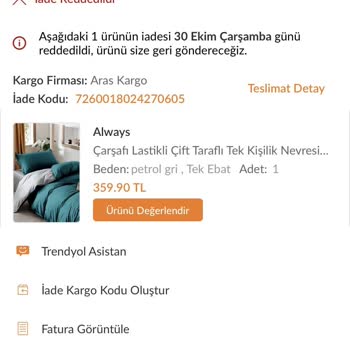 Trendyol Always Nevresim Takımı Defolu Geldi!