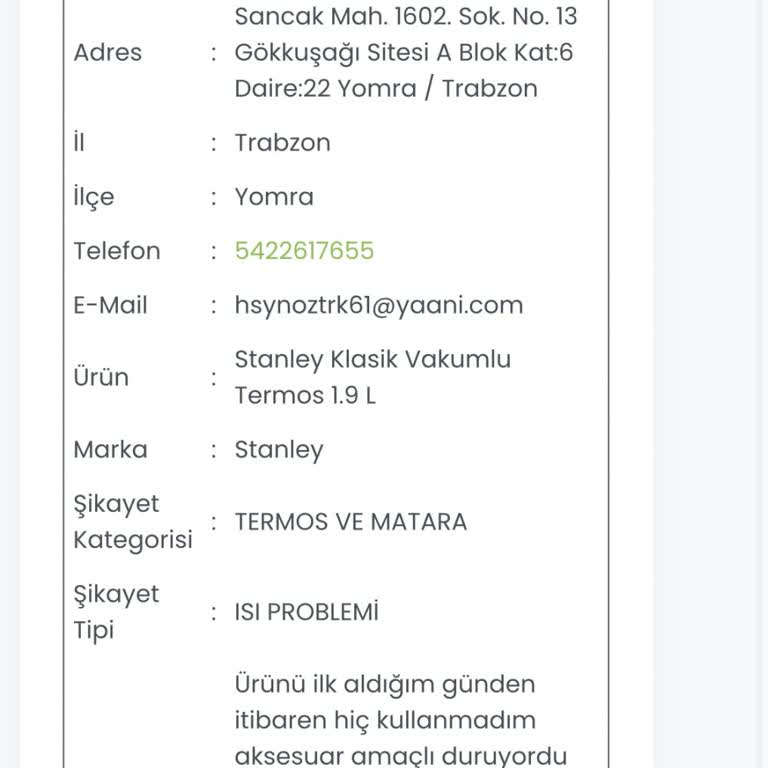 Termosumun İade Süreci Ve Hizmet Eksikliği