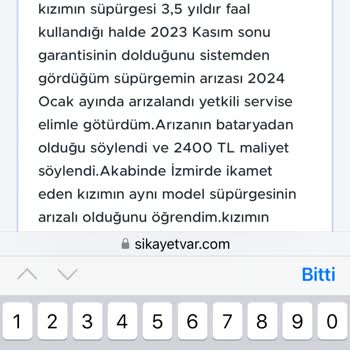 Arçelik Süpürgelerin Batarya Sorunu Ve Ücretsiz Değişim Talebi