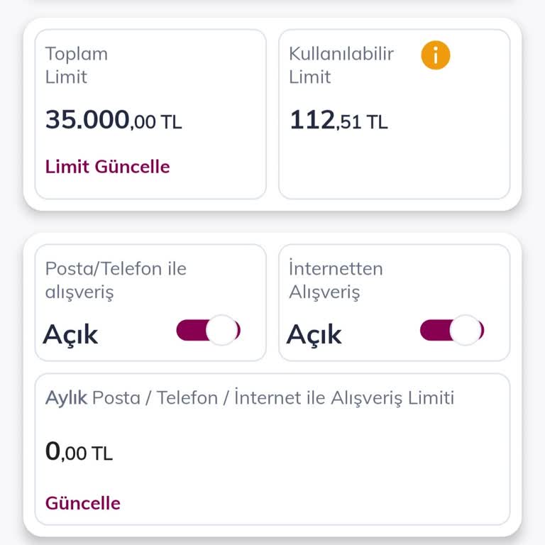 Kredi Kartı Limitimin Kullanıma Açılmaması