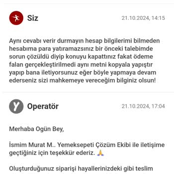 Yemeksepeti'nde İade Süreci Sorunu Ve Müşteri Hizmetleri Eksikliği