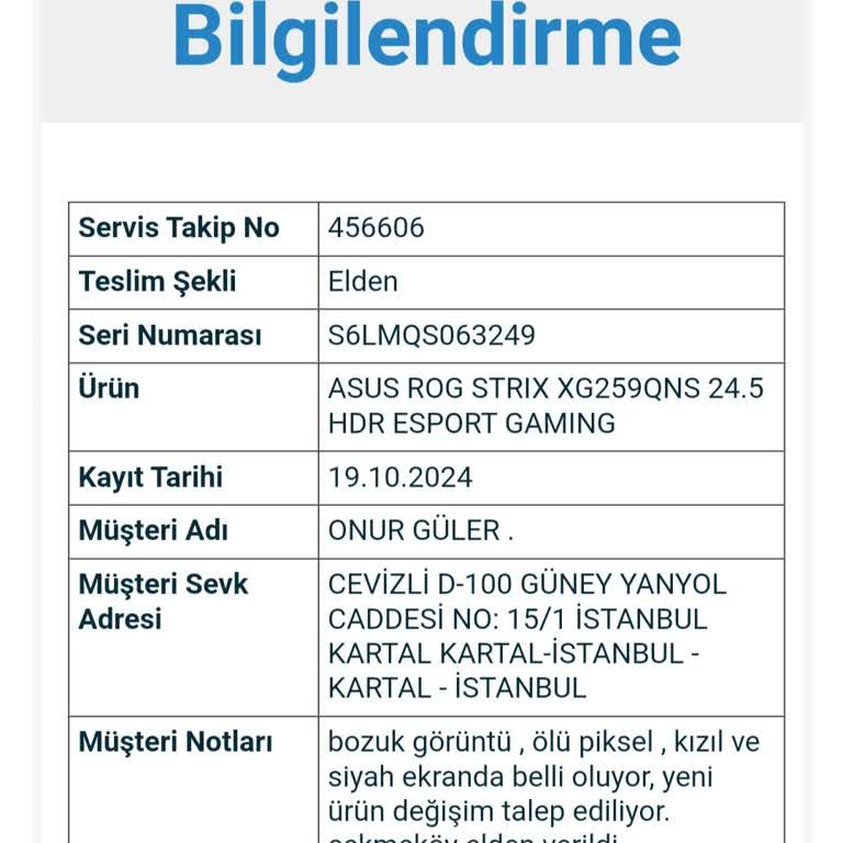 Asus Monitörüm İçin Bilgi Alamıyorum Ve Kaba Muamele Görüyorum