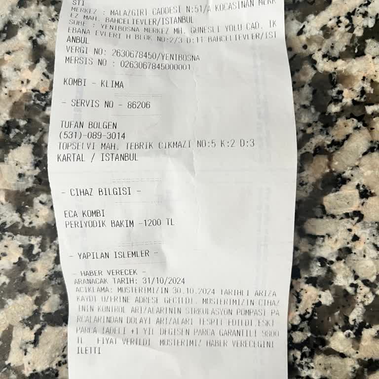 Kış Bakımı İçin Gelen Servisin Belirsiz Arıza Tespiti Ve Ücret Alımı