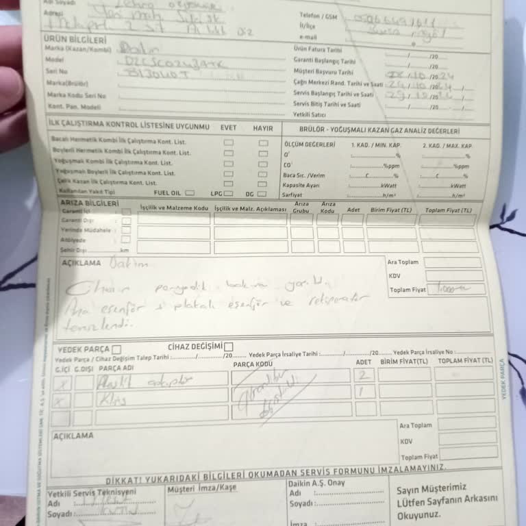 Daikin Kombi Isıtma Sorunu Ve Garanti Talebi