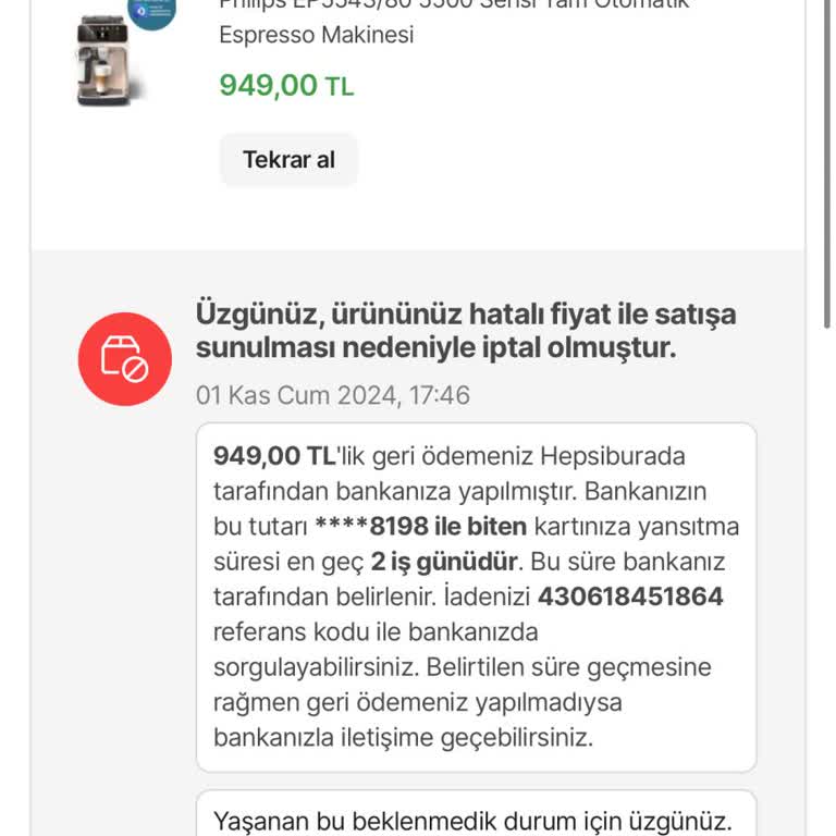 Hatalı Fiyatla İptal Edilen Siparişin Teslimatını Talep Ediyoruz