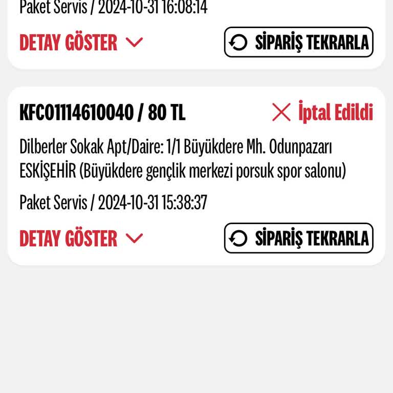 KFC Sipariş İptali Ve Para İadesi Sorunu
