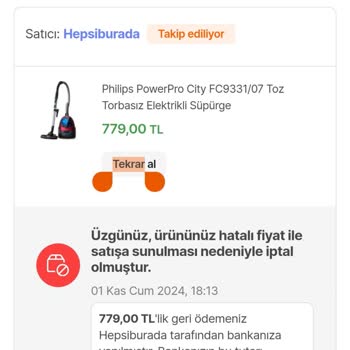 Yanlış Fiyatlandırma Nedeniyle İptal Edilen Sipariş