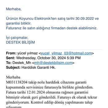 Amazon'dan Alınan Harddiskte Garanti Sorunu Ve İletişimsizlik