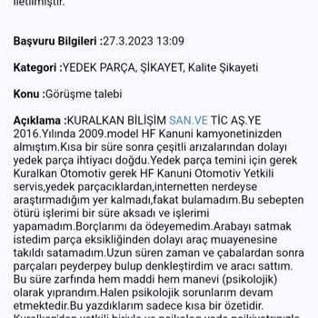 Yedek Parça Eksikliği Nedeniyle İş Ve Sağlık Sorunları Yaşayan Müşteri