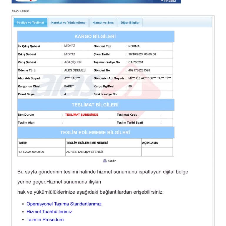 Aras Kargo Şubesi Teslimat Sorunu Ve Sorumsuz Personel