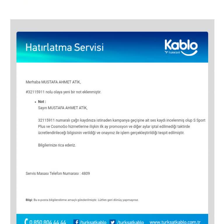 İnternet Faturasına Ek Hizmetler Ve Ses Kayıtları Talebi