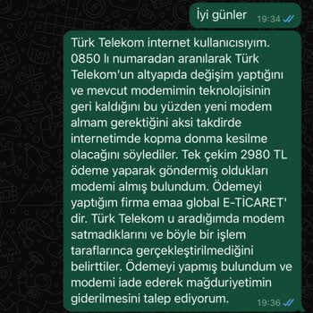 Yanıltıcı İnternet Modemi Satışı Hakkında Şikayet