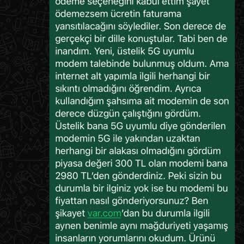 Yanıltıcı İnternet Modemi Satışı Hakkında Şikayet