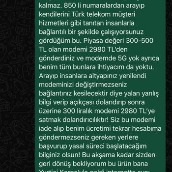 Yanıltıcı İnternet Modemi Satışı Hakkında Şikayet