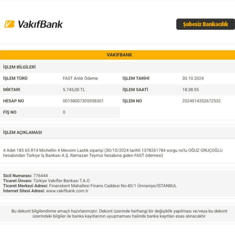 İnternet Sitesinden Alınan Lastiklerin Teslim Edilmemesi