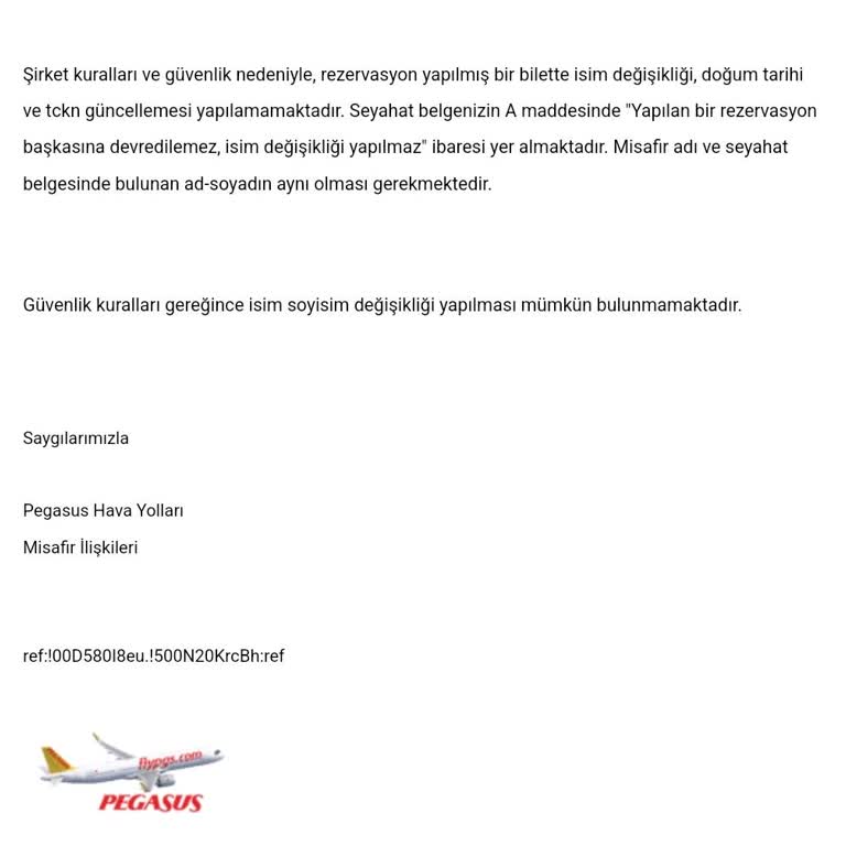 Pegasus'un Hatalı Bilet İşlemi Mağduriyeti