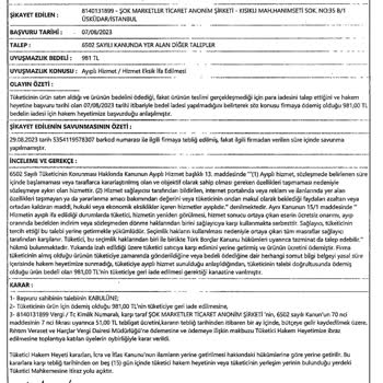 Kayıp Mobilya Siparişi Ve İade Sorunu