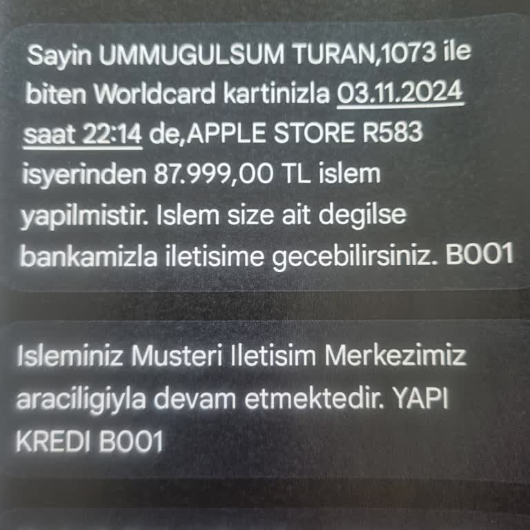 Bilgim Dışında Yapılan Yüksek Tutarli Apple Store Alışverişi