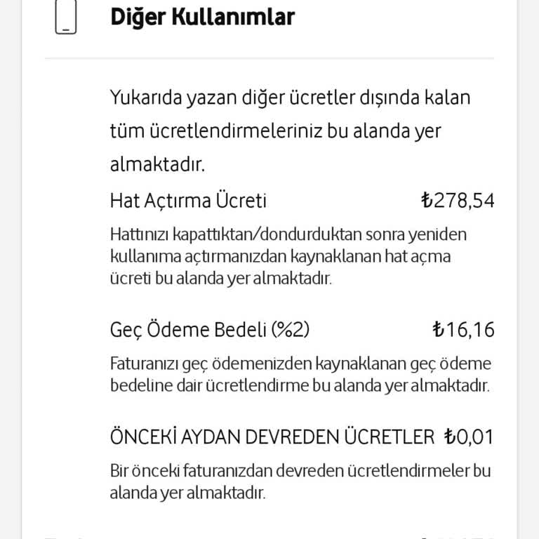 Vodafone Fatura Üzerindeki Yüksek Ücret Sorunu
