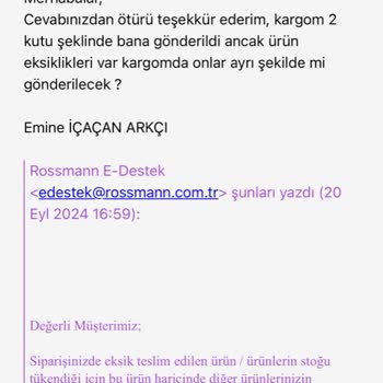 Rossmann'dan Eksik Ürün Ve İade Sorunu