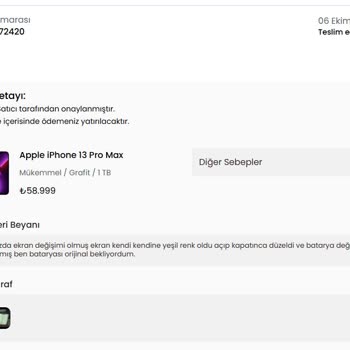Ürün Sorunu Ve Geciken Ücret İadesi