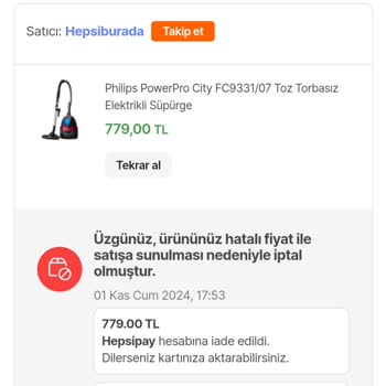 Hepsiburada'da Bilgim Dışında İptal Edilen Siparişler