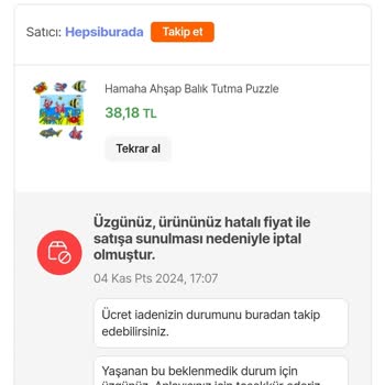 Yanlış Ücretlendirme Ve İptal Edilen Siparişler