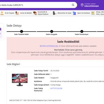 Kusurlu Ve Kullanılmış Ürün İadesi Reddedildi