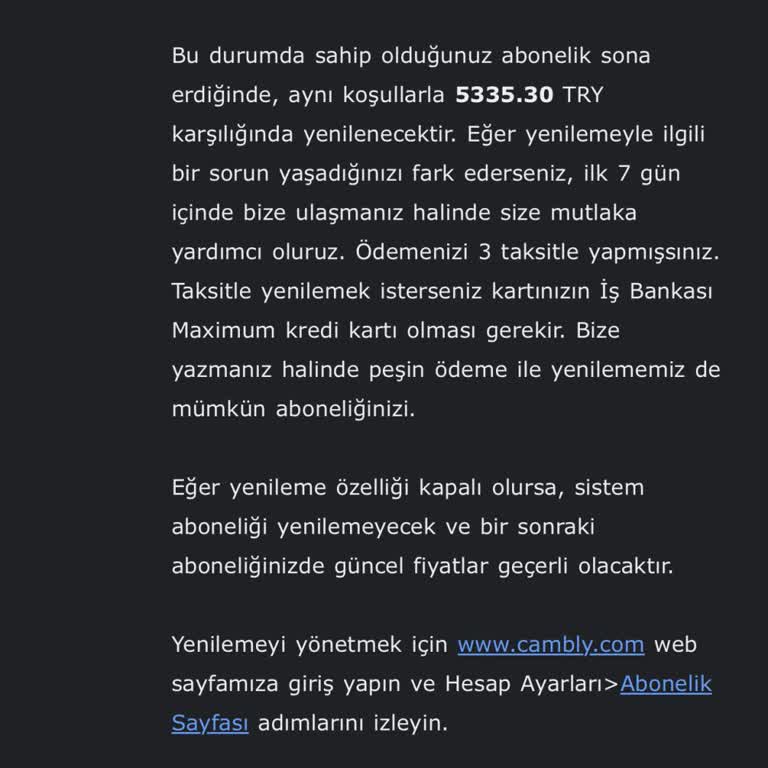 Cambly Türkiye'nin Abonelik Sözleşmesine Uymaması