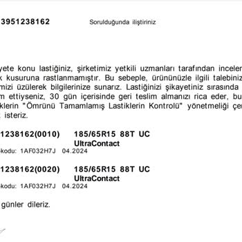 Continental Lastiklerinin Kalitesi Ve Müşteri Hizmetleri Hayal Kırıklığı