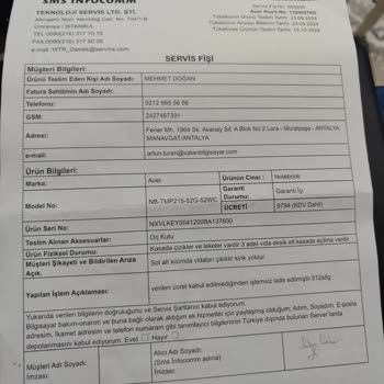 Garanti Kapsamında Olmayan Yüksek Servis Ücreti