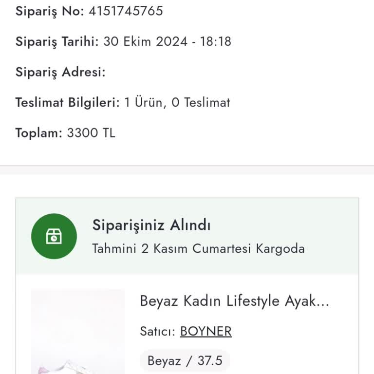 Boyner'den Siparişimdeki Gecikme Ve Yetersiz Bilgilendirme
